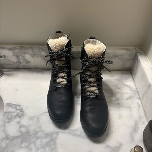 Women's Black Sorel Emelie Shearling Winter Lace-Up Boots